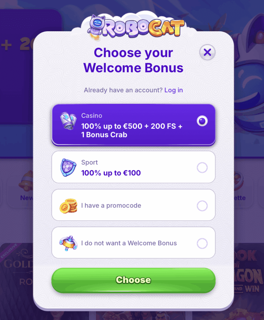 RoboCat Casino Login
