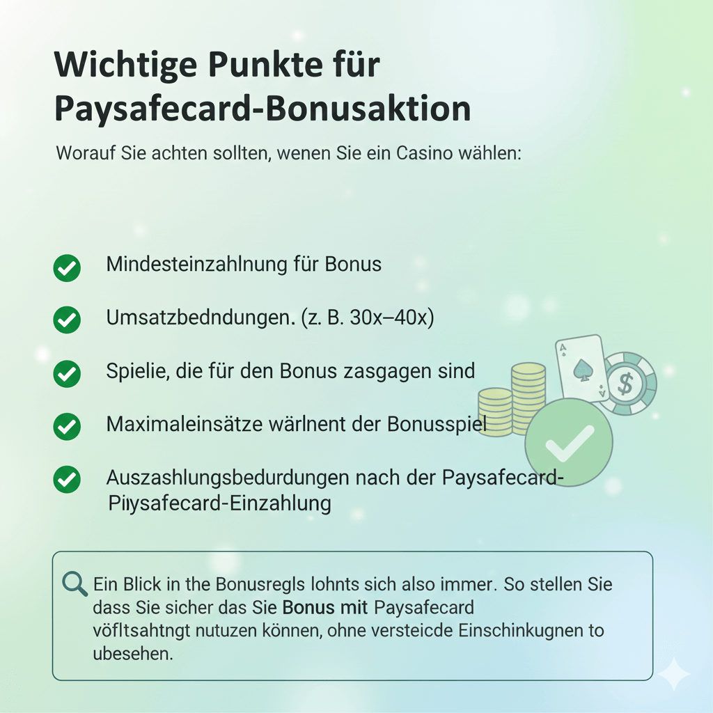 Wenn Sie ein Casino wählen, das Paysafecard für Bonusaktionen akzeptiert, achten Sie auf folgende Punkte