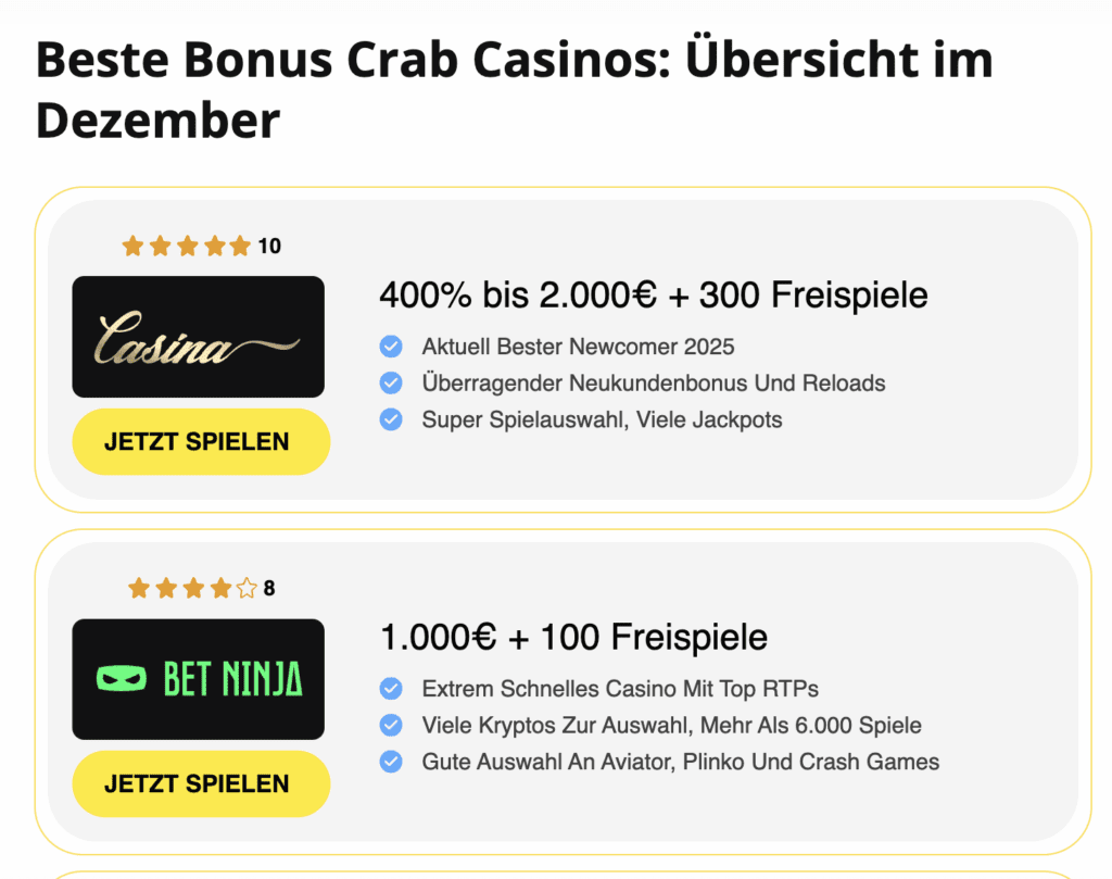 Website: www.hochgepokert.com – Best Bonus Crab Casinos